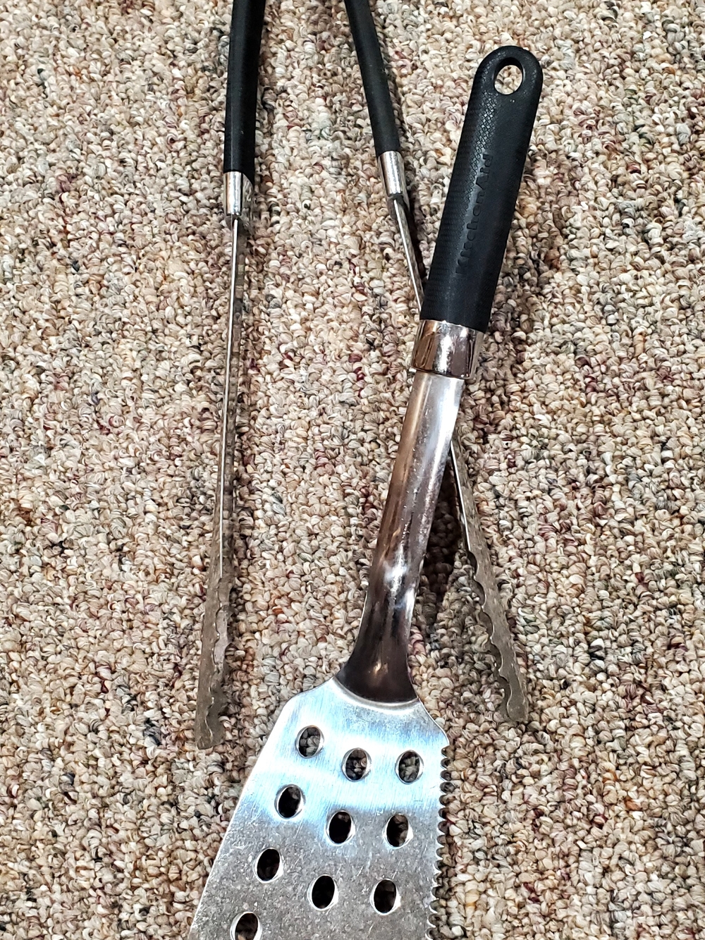 KitchenAID Black Handle Stainless Steel Grill Tongs and Slotted Spatula Set